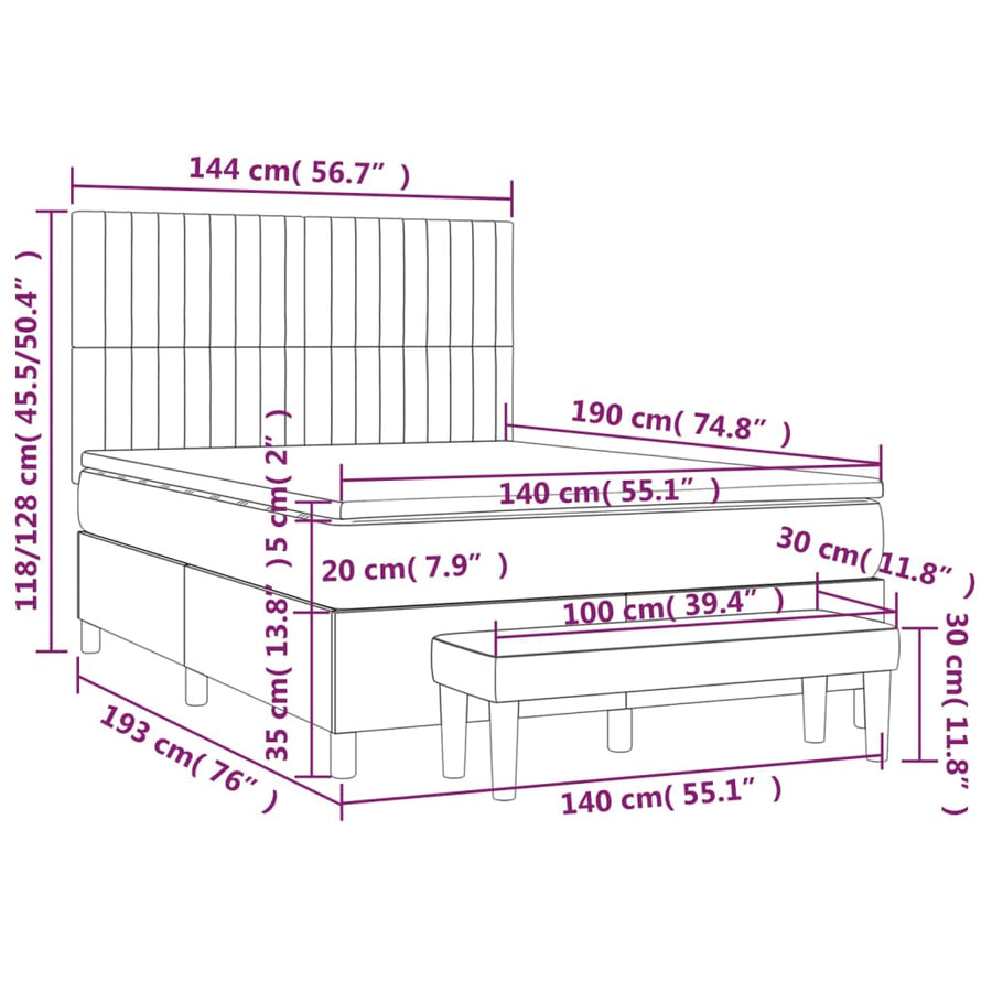 Boxspring Met Matras Fluweel Donkergrijs 140 x 190 cm Verticale strepen