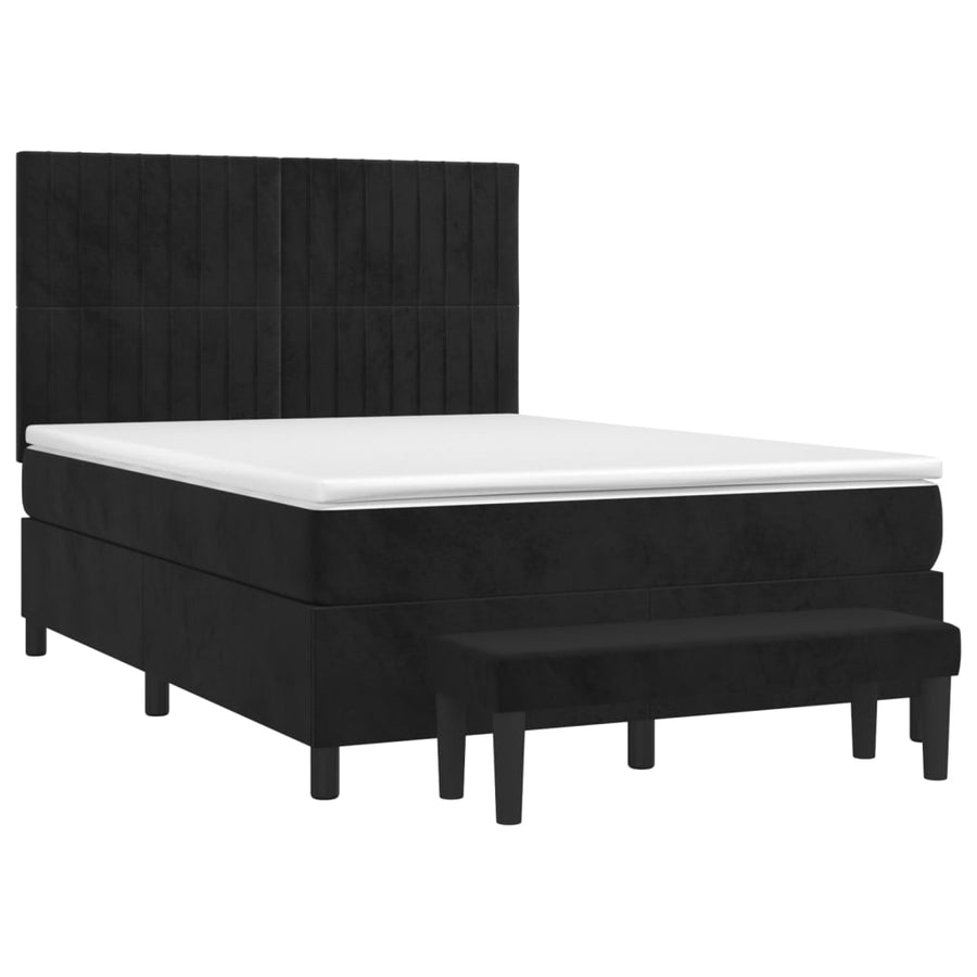 Boxspring Met Matras Fluweel Zwart 140X190 Cm Zwart 140 x 190 cm Verticale strepen