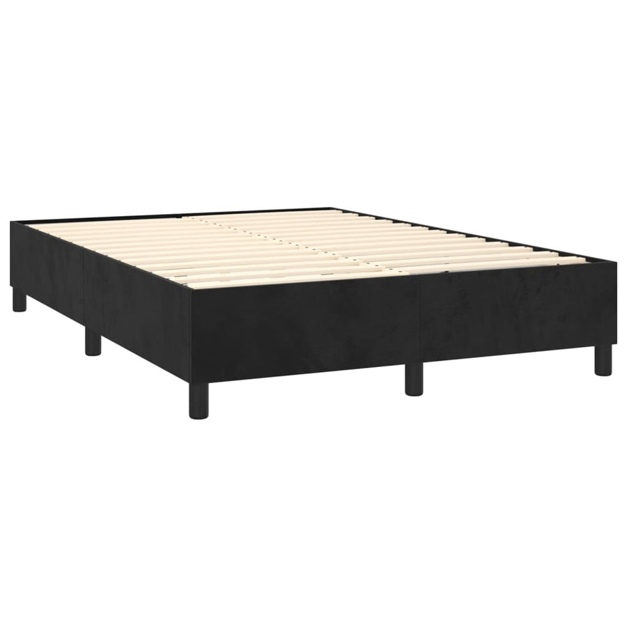 Boxspring Met Matras Fluweel Zwart 140X190 Cm Zwart 140 x 190 cm Verticale strepen