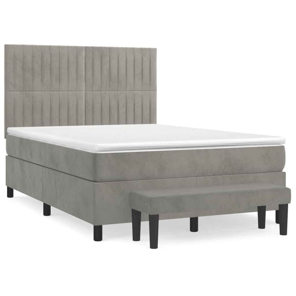 Boxspring Met Matras Fluweel Lichtgrijs 140 x 200 cm Verticale strepen