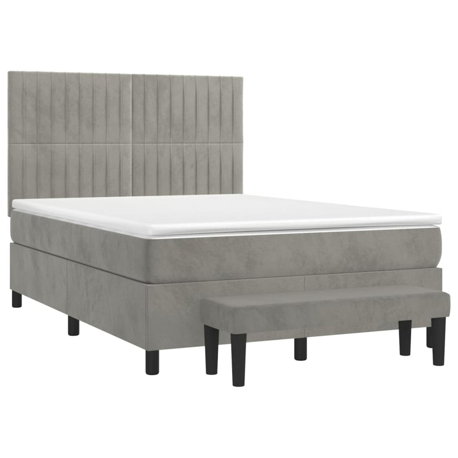 Boxspring Met Matras Fluweel Lichtgrijs 140 x 200 cm Verticale strepen