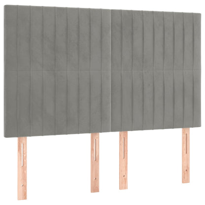 Boxspring Met Matras Fluweel Lichtgrijs 140 x 200 cm Verticale strepen