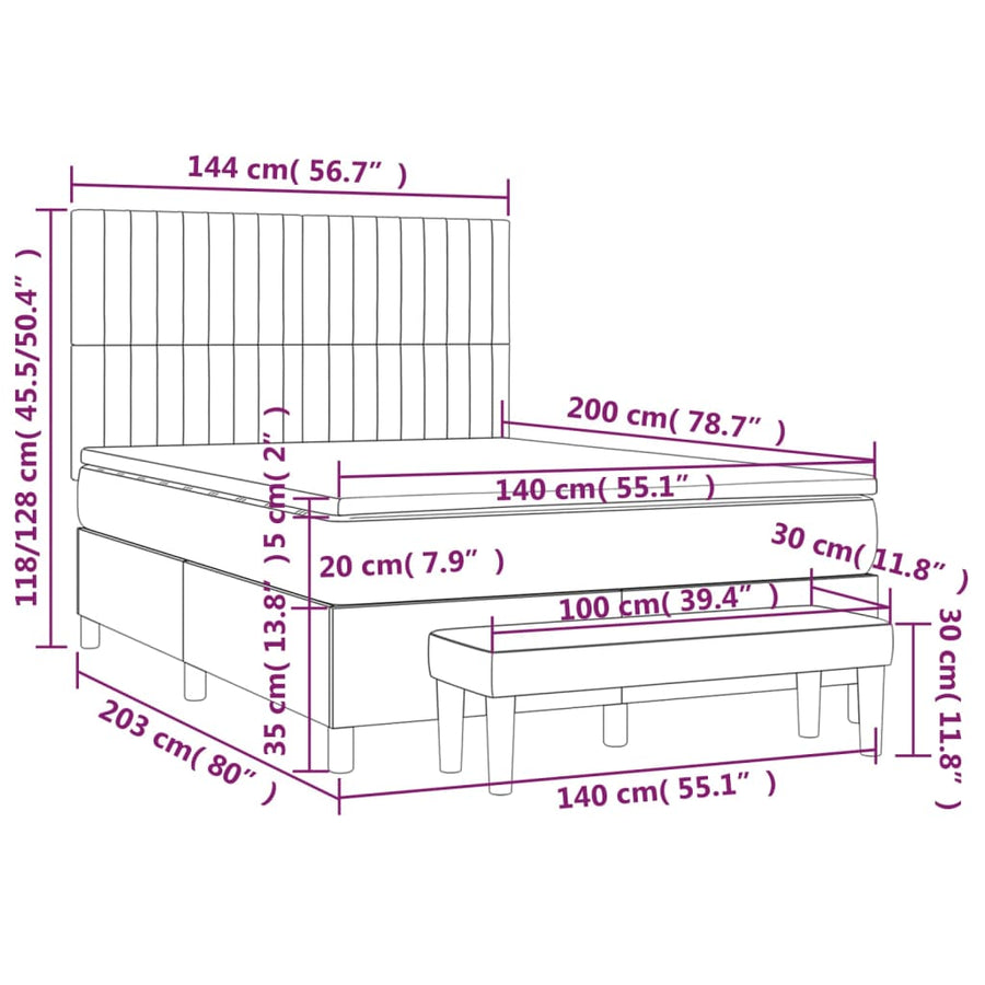Boxspring Met Matras Fluweel Lichtgrijs 140 x 200 cm Verticale strepen