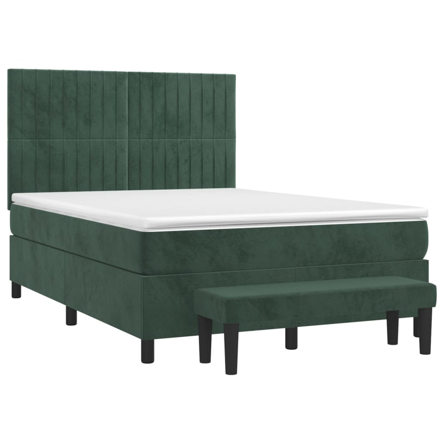 Boxspring Met Matras Fluweel Donkergroen 140 x 200 cm Verticale strepen