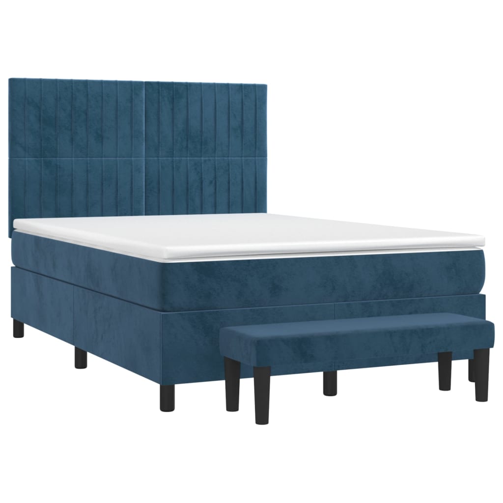 Boxspring Met Matras Fluweel Donkerblauw 140 x 200 cm Verticale strepen