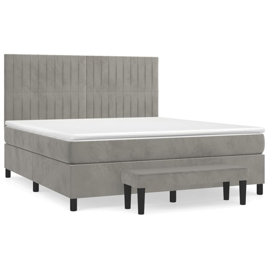 Boxspring Met Matras Fluweel Lichtgrijs 160 x 200 cm Verticale strepen