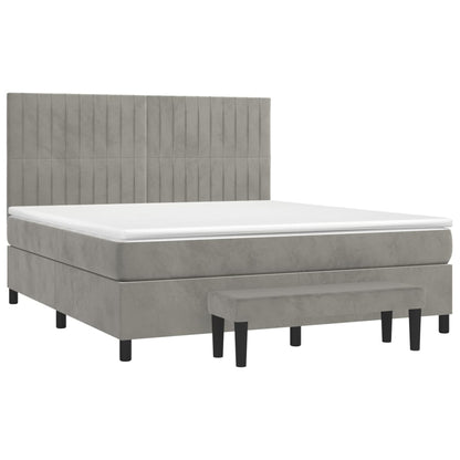 Boxspring Met Matras Fluweel Lichtgrijs 160 x 200 cm Verticale strepen