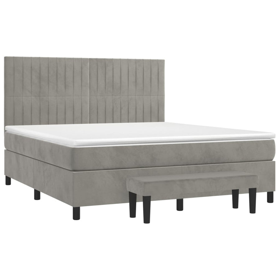 Boxspring Met Matras Fluweel Lichtgrijs 160 x 200 cm Verticale strepen