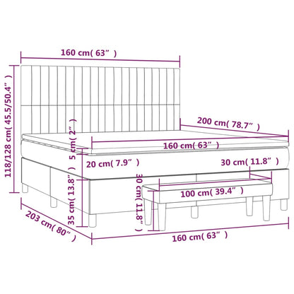 Boxspring Met Matras Fluweel Lichtgrijs 160 x 200 cm Verticale strepen