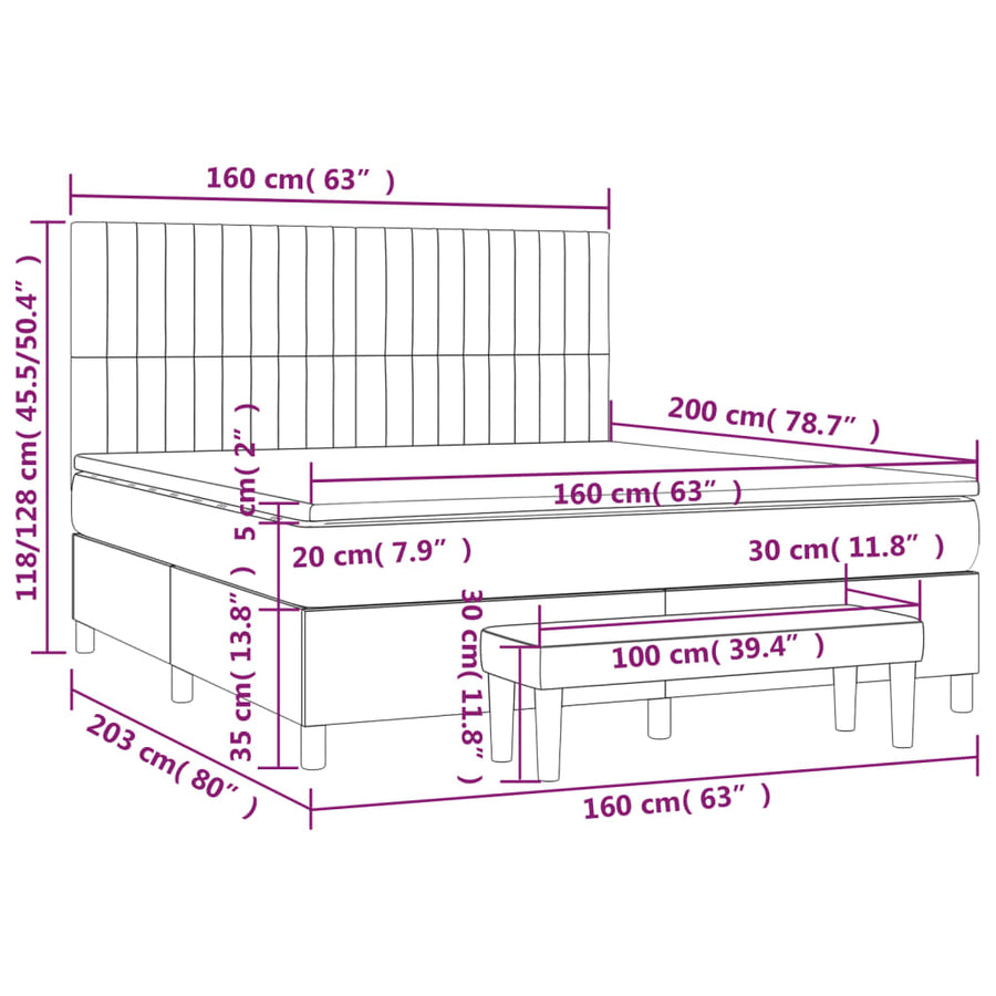 Boxspring Met Matras Fluweel Donkergrijs 160 x 200 cm Verticale strepen