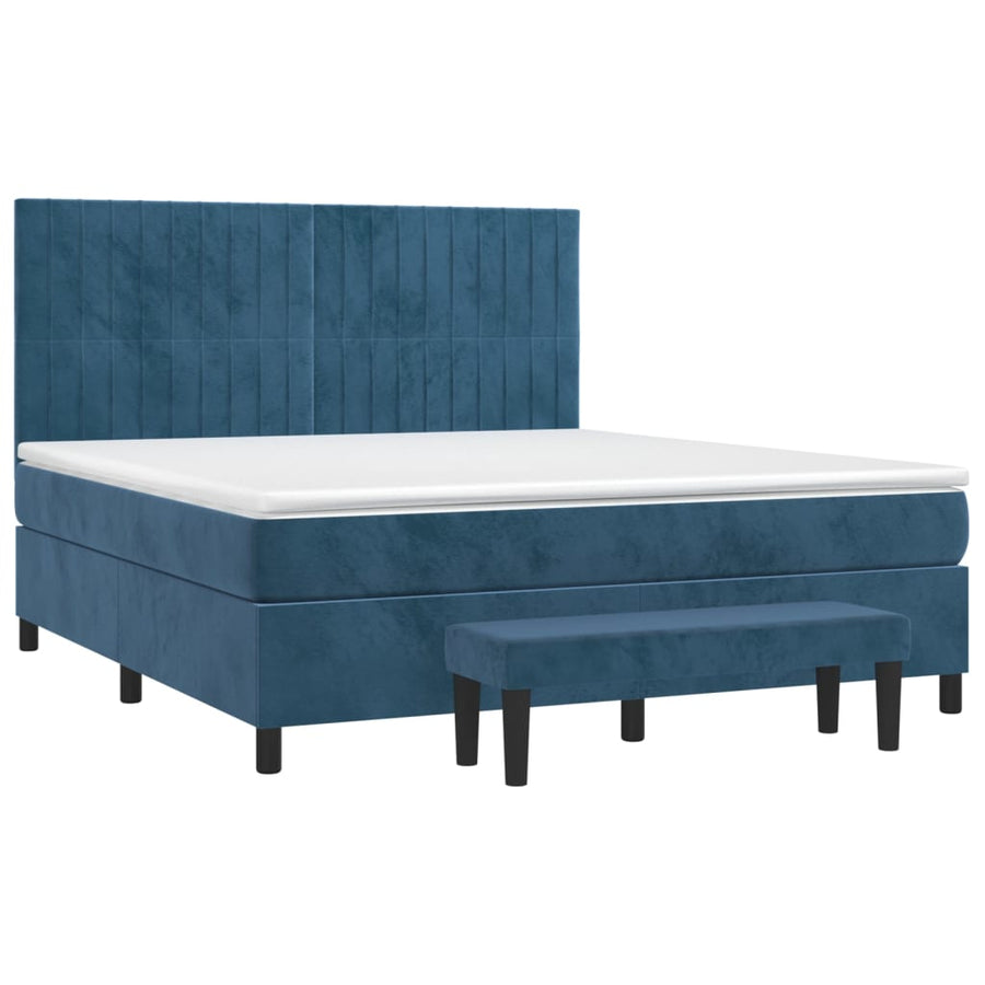 Boxspring Met Matras Fluweel Donkerblauw 160 x 200 cm Verticale strepen
