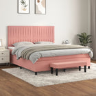 Boxspring Met Matras Fluweel Roze 160 x 200 cm Verticale strepen