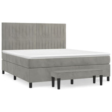 Boxspring Met Matras Fluweel Lichtgrijs 180 x 200 cm Verticale strepen