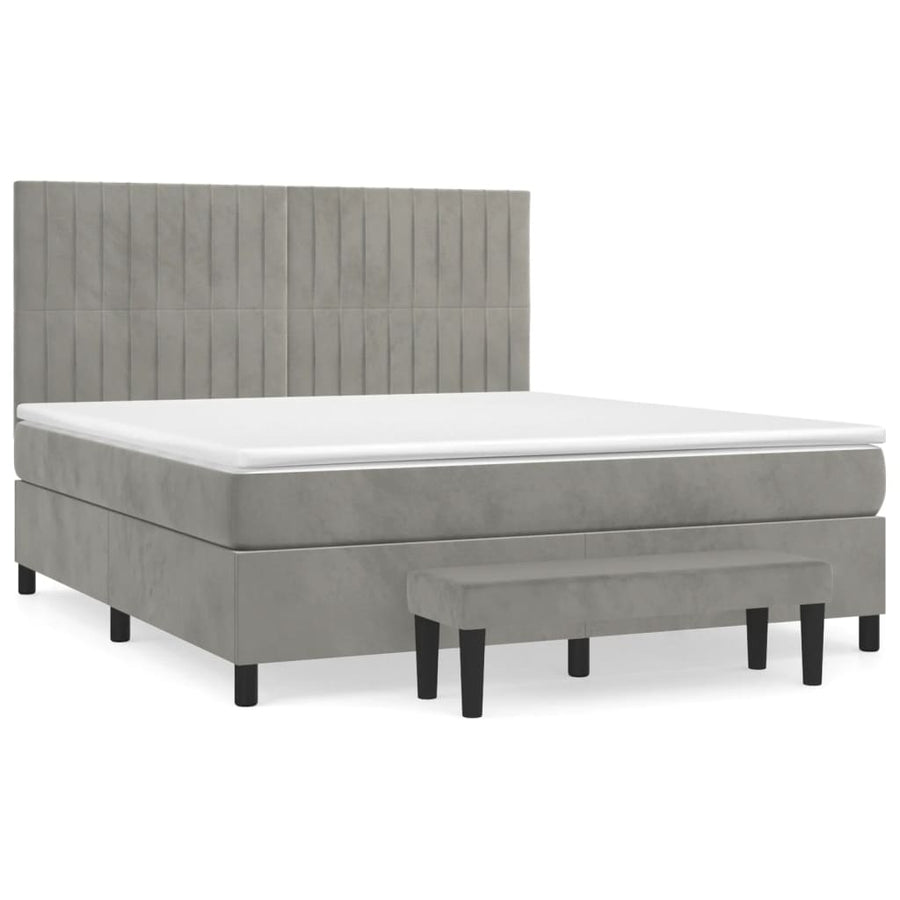 Boxspring Met Matras Fluweel Lichtgrijs 180 x 200 cm Verticale strepen