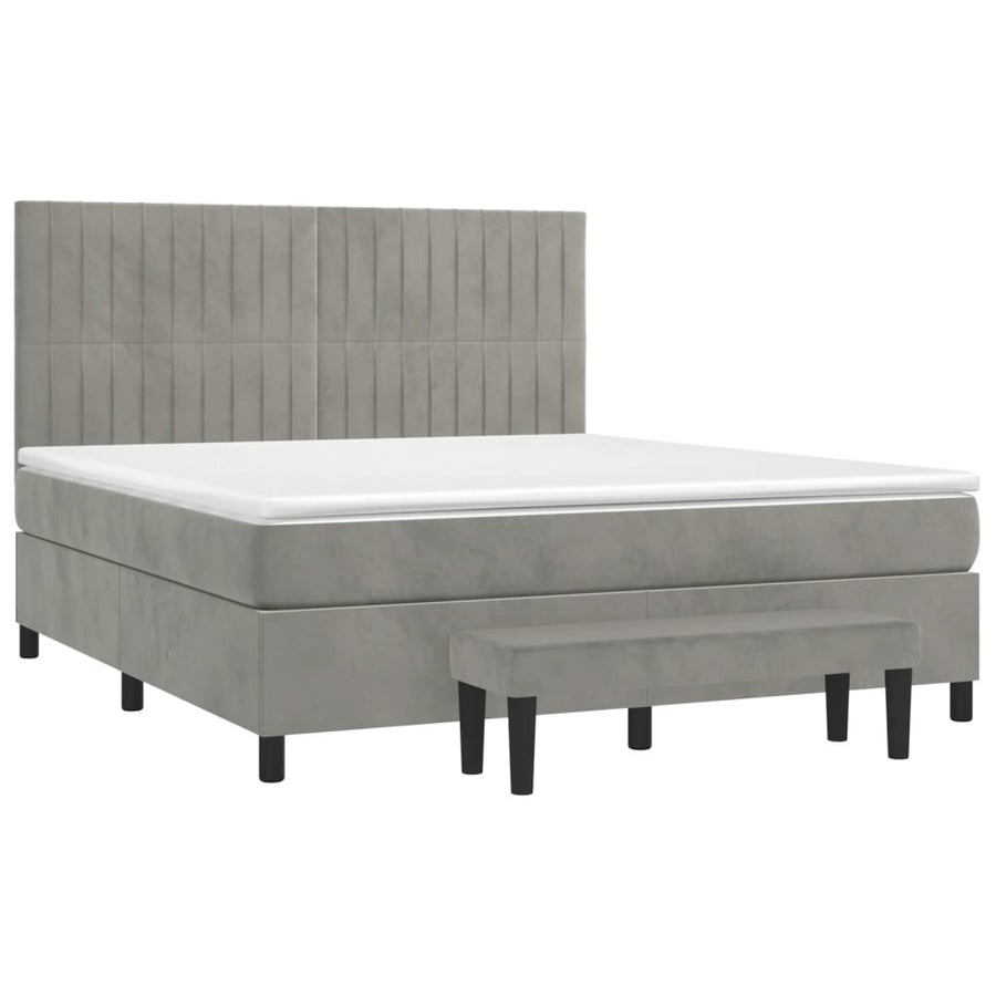 Boxspring Met Matras Fluweel Lichtgrijs 180 x 200 cm Verticale strepen