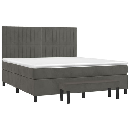 Boxspring Met Matras Fluweel Donkergrijs 180 x 200 cm Verticale strepen