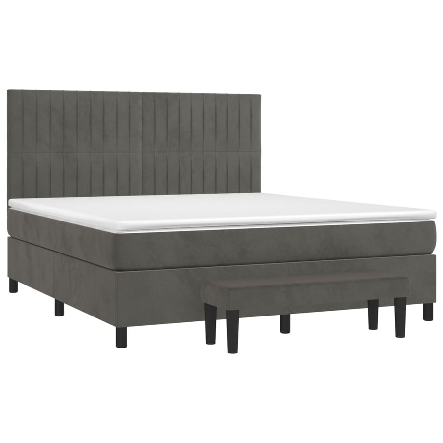 Boxspring Met Matras Fluweel Donkergrijs 180 x 200 cm Verticale strepen