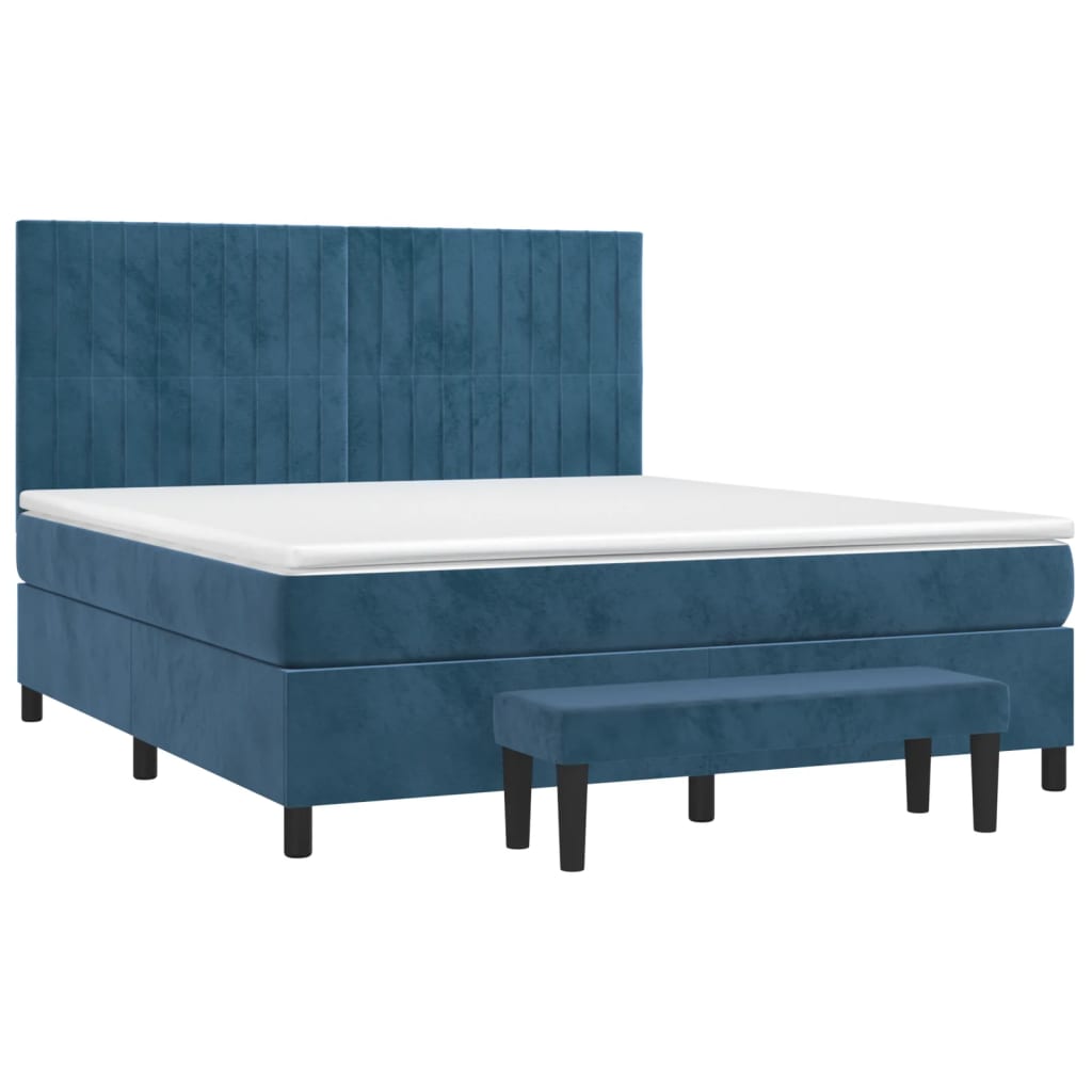 Boxspring Met Matras Fluweel Donkerblauw 180 x 200 cm Verticale strepen