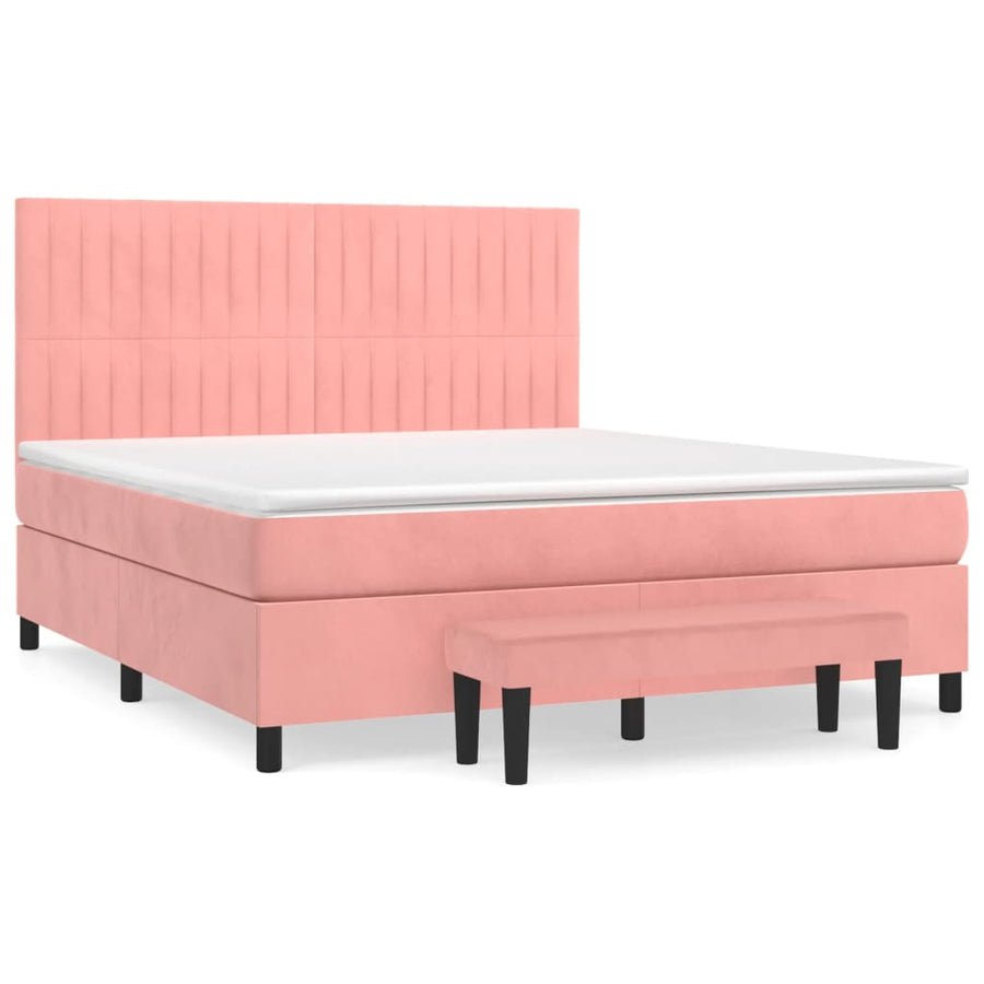 Boxspring Met Matras Fluweel Roze 180X200 Cm