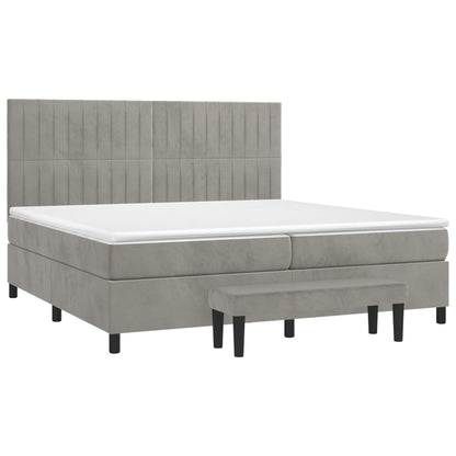 Boxspring Met Matras Fluweel Lichtgrijs 200 x 200 cm Verticale strepen