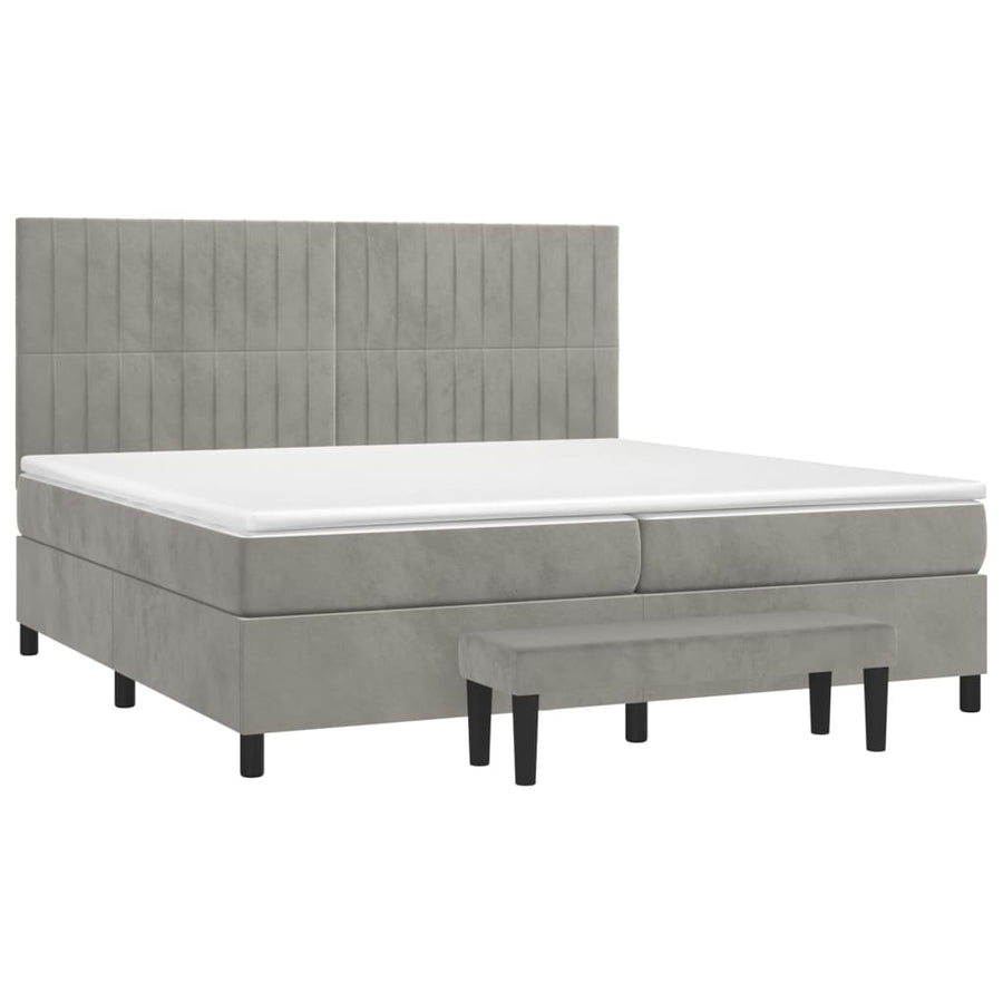 Boxspring Met Matras Fluweel Lichtgrijs 200 x 200 cm Verticale strepen