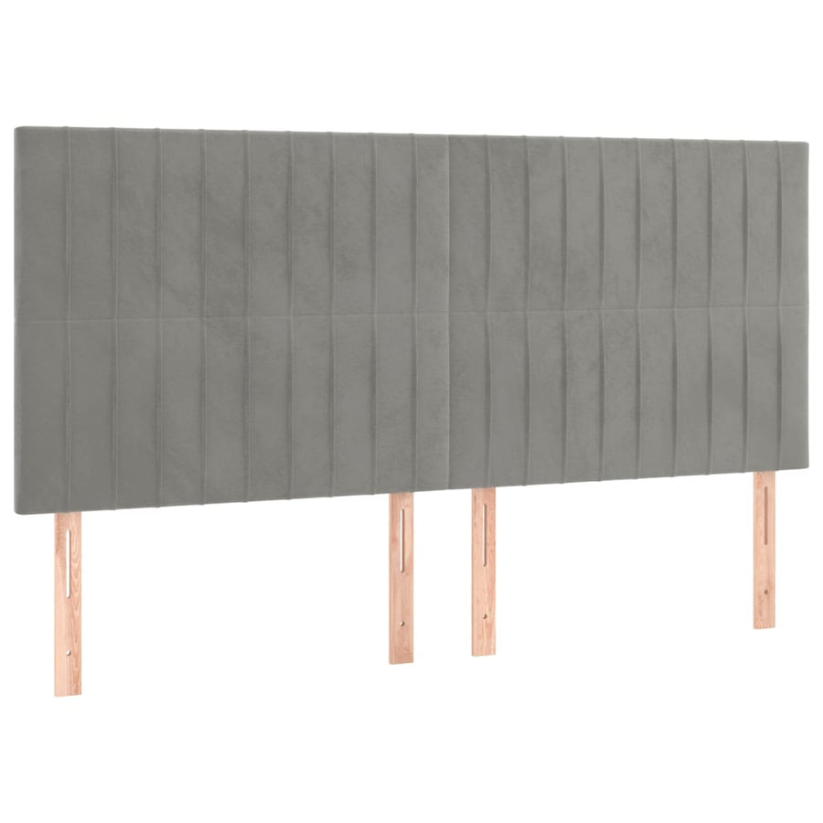 Boxspring Met Matras Fluweel Lichtgrijs 200 x 200 cm Verticale strepen
