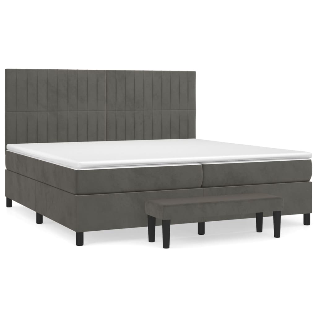 Boxspring Met Matras Fluweel Donkergrijs 200 x 200 cm Verticale strepen