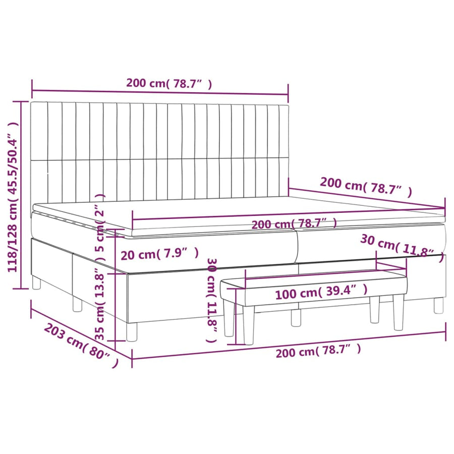 Boxspring Met Matras Fluweel Donkergrijs 200 x 200 cm Verticale strepen