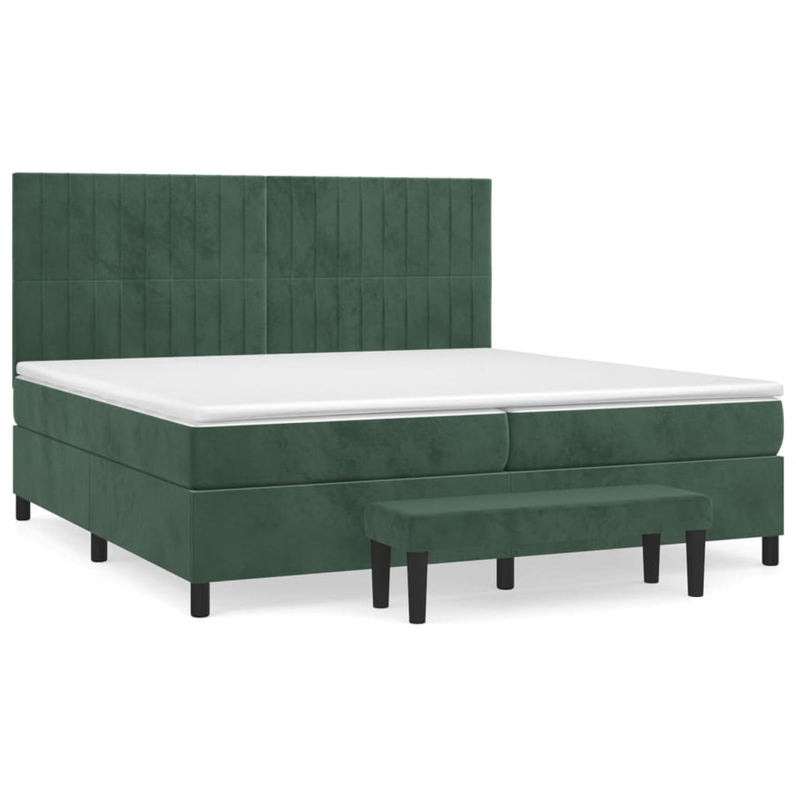 Boxspring Met Matras Fluweel Donkergroen 200 x 200 cm Verticale strepen