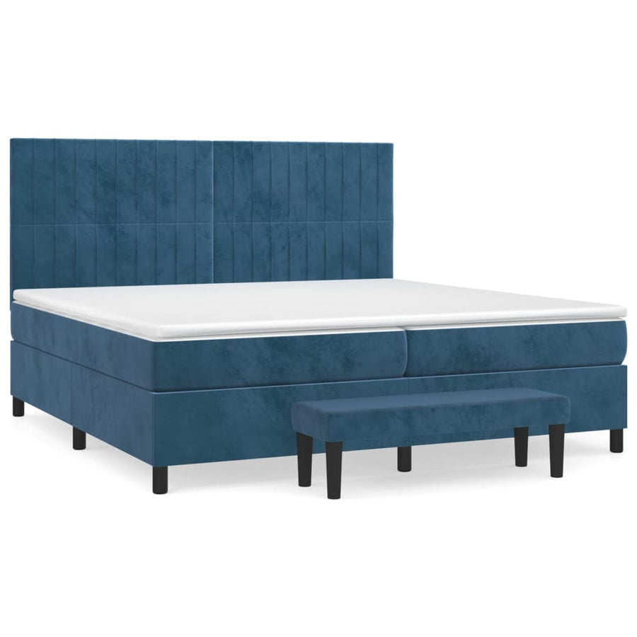 Boxspring Met Matras Fluweel Donkerblauw 200 x 200 cm Verticale strepen