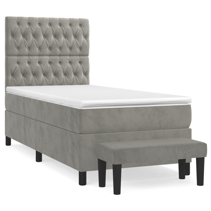 Boxspring Met Matras Fluweel Lichtgrijs 80 x 200 cm Getuft ontwerp