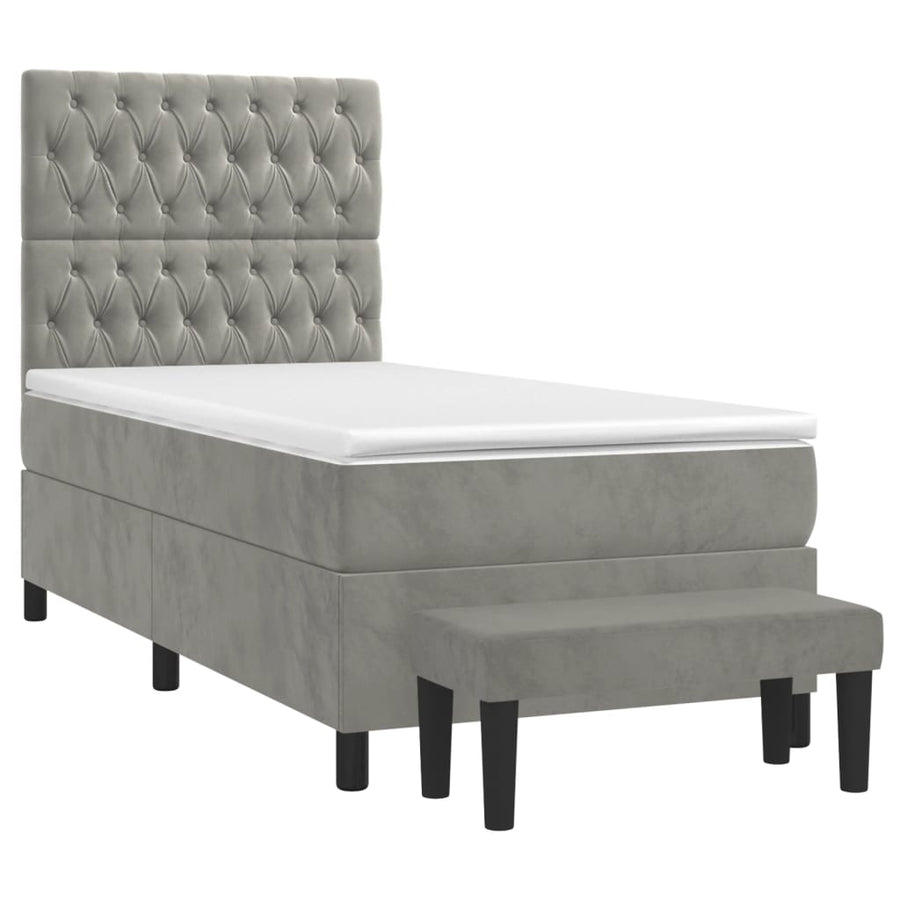 Boxspring Met Matras Fluweel Lichtgrijs 80 x 200 cm Getuft ontwerp