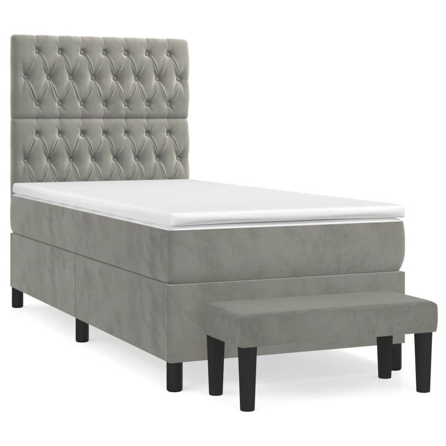 Boxspring Met Matras Fluweel Lichtgrijs 90 x 190 cm Getuft ontwerp