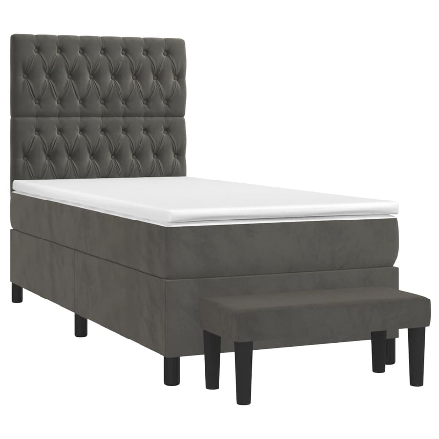 Boxspring Met Matras Fluweel Donkergrijs 90 x 190 cm Getuft ontwerp