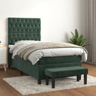 Box spring bed with dark green velvet mattress 90x200 cm
