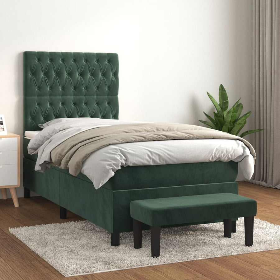 Boxspring Met Matras Fluweel Donkergroen 90X200 Cm 90 x 200 cm Getuft ontwerp