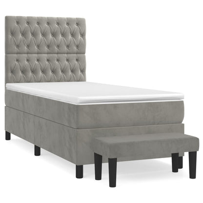 Boxspring Met Matras Fluweel Lichtgrijs 100 x 200 cm Getuft ontwerp