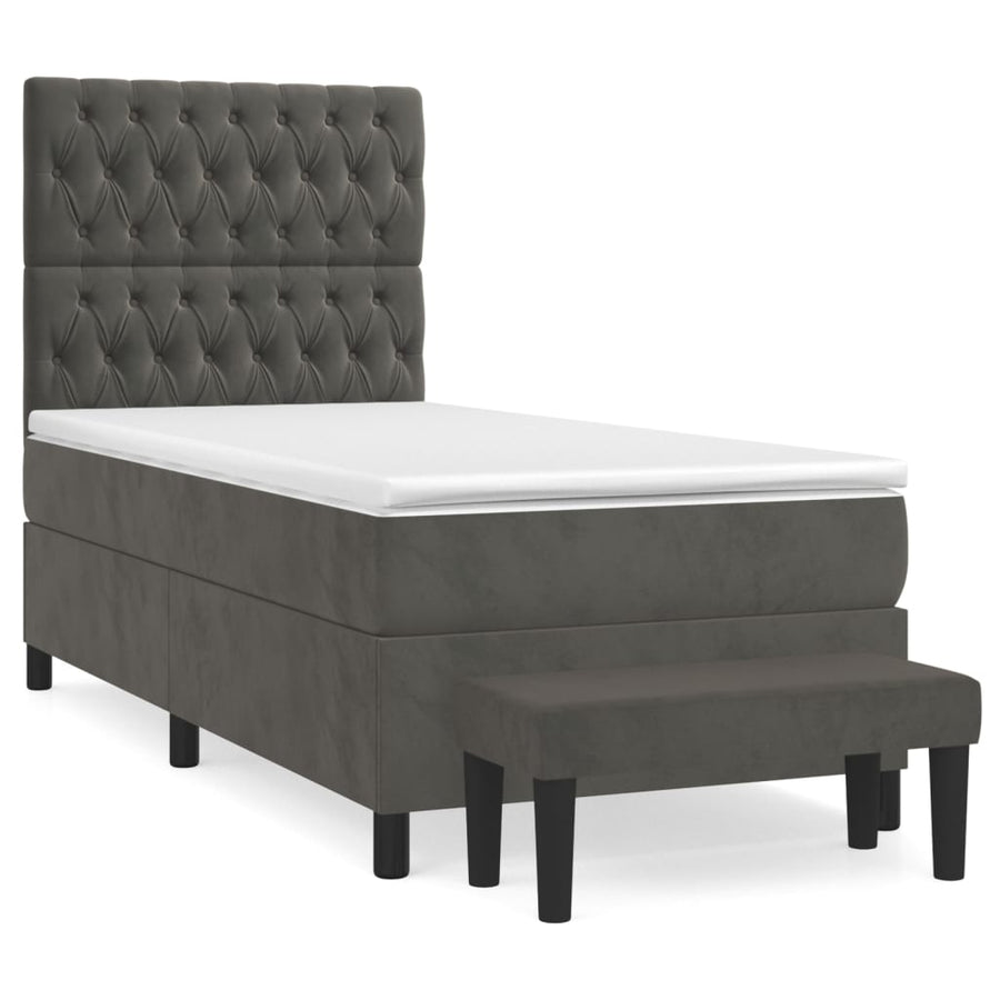 Boxspring Met Matras Fluweel Donkergrijs 100 x 200 cm Getuft ontwerp