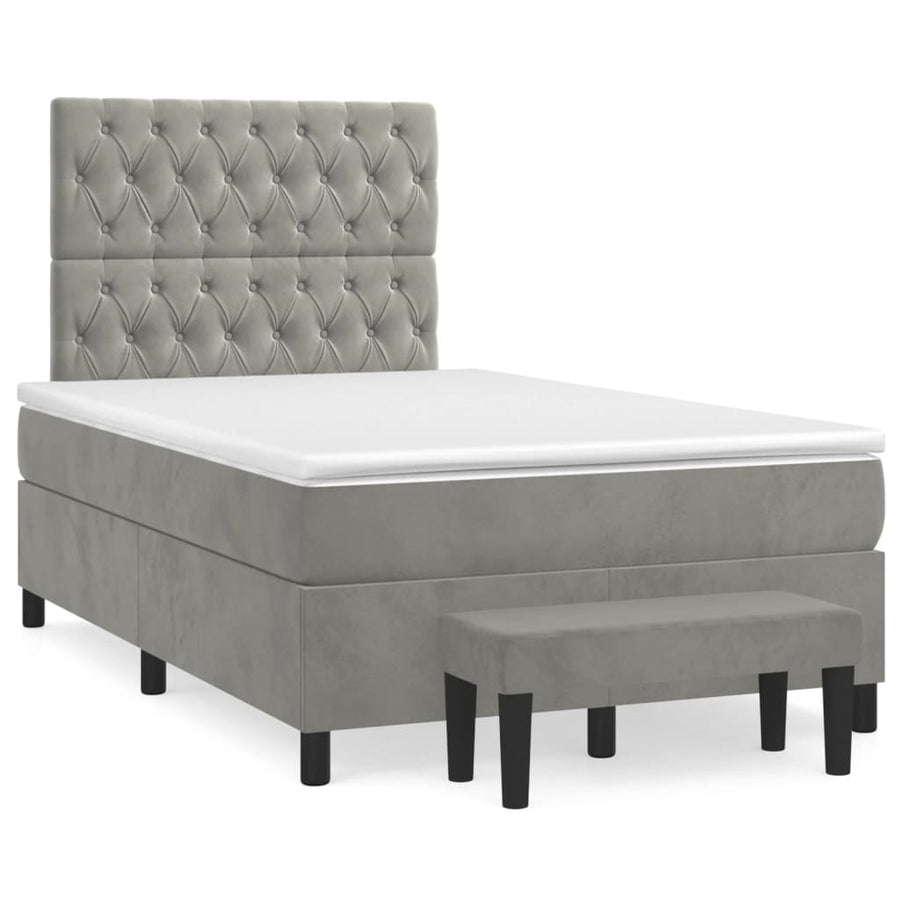 Boxspring Met Matras Fluweel Lichtgrijs 120 x 200 cm Getuft ontwerp