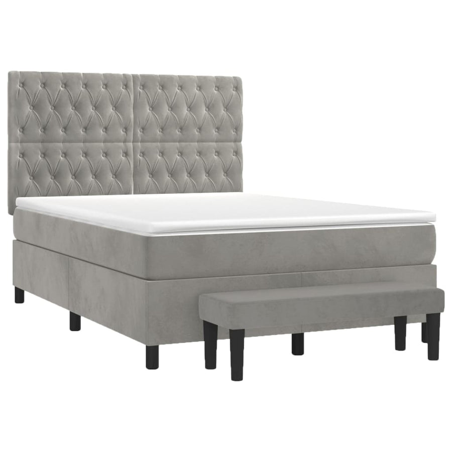 Boxspring Met Matras Fluweel Lichtgrijs 140 x 190 cm Getuft ontwerp