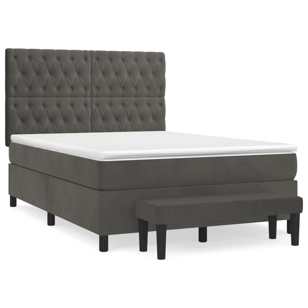Boxspring Met Matras Fluweel Donkergrijs 140 x 190 cm Getuft ontwerp