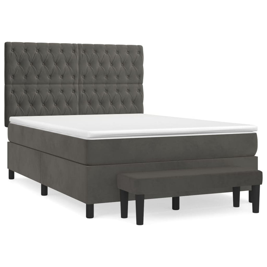 Boxspring Met Matras Fluweel Donkergrijs 140 x 190 cm Getuft ontwerp