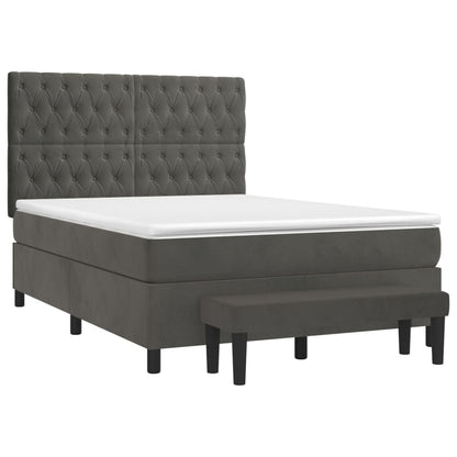 Boxspring Met Matras Fluweel Donkergrijs 140 x 190 cm Getuft ontwerp