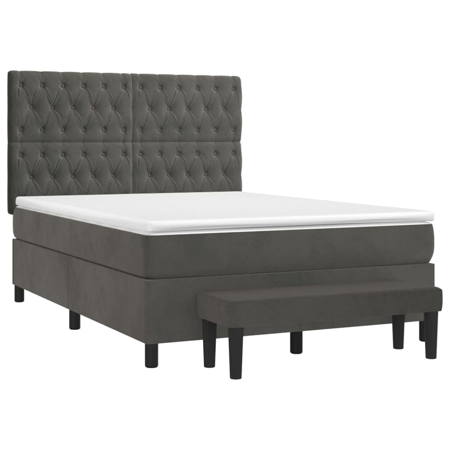 Boxspring Met Matras Fluweel Donkergrijs 140 x 190 cm Getuft ontwerp