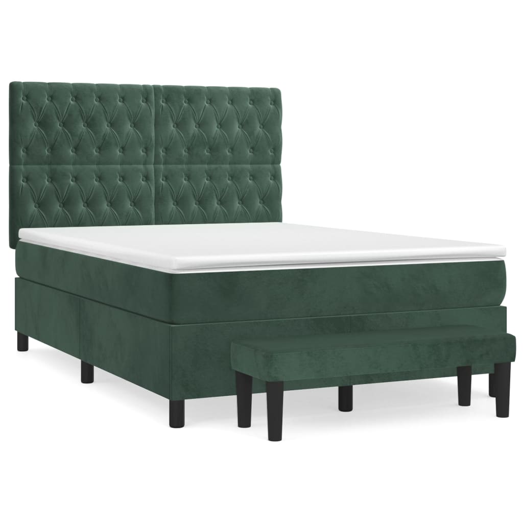 Boxspring Met Matras Fluweel Donkergroen 140X190 Cm