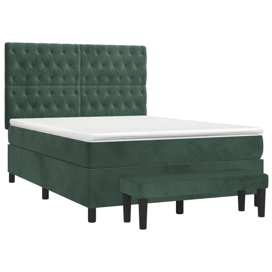 Boxspring Met Matras Fluweel Donkergroen 140X190 Cm