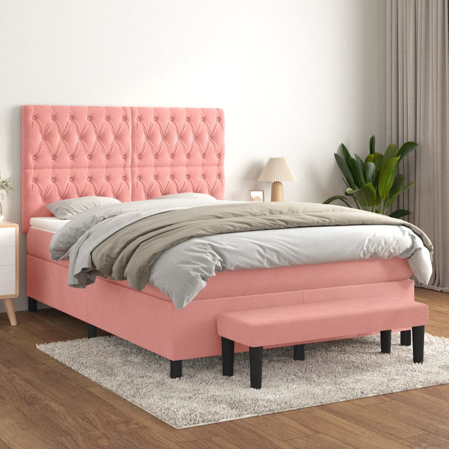 Boxspring Met Matras Fluweel 140 x 190 cm