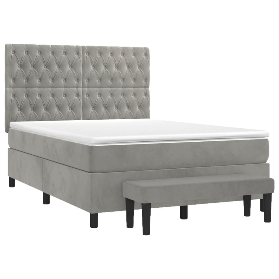 Boxspring Met Matras Fluweel Lichtgrijs 140 x 200 cm Getuft ontwerp