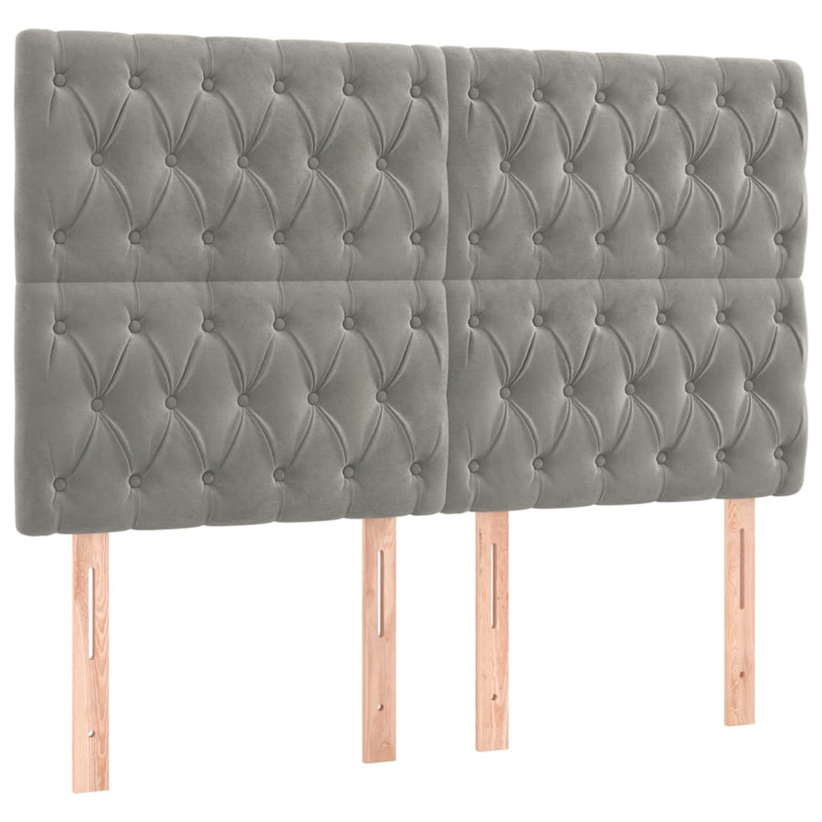 Boxspring Met Matras Fluweel Lichtgrijs 140 x 200 cm Getuft ontwerp