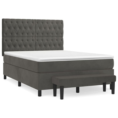 Boxspring Met Matras Fluweel Donkergrijs 140 x 200 cm Getuft ontwerp